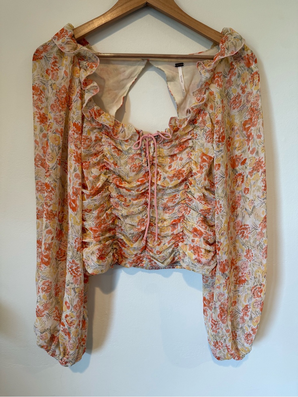 Free people Floral Ruffle Long-Sleeve Top - Pink Orange Floral